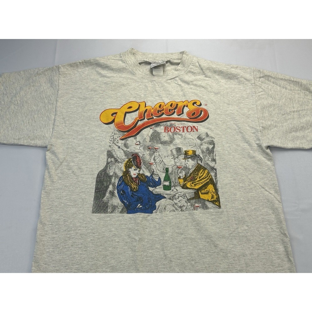 Vintage Y2K 1999 Cheers Boston Graphic Tee Large Gray  TV Sitcom Bar Shirt USA